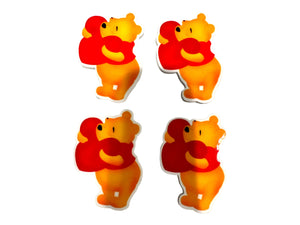 4 Quantity - Glossy Flat Back Valentine Pooh and Heart Resins for Hair Bows or Crafts