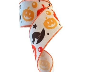 2.5" Wired Halloween Pumpkin and Hats Ribbon for Wreaths, Bows and Crafts