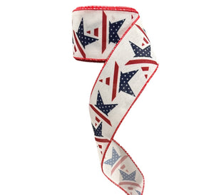 2.5" 4th of July Wired Star Ribbon, Red White Blue Craft Supply Flag x 10 yard