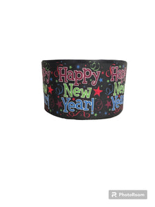 3" Wide Happy New Year on Black Grosgrain Bow Ribbon for Crafts